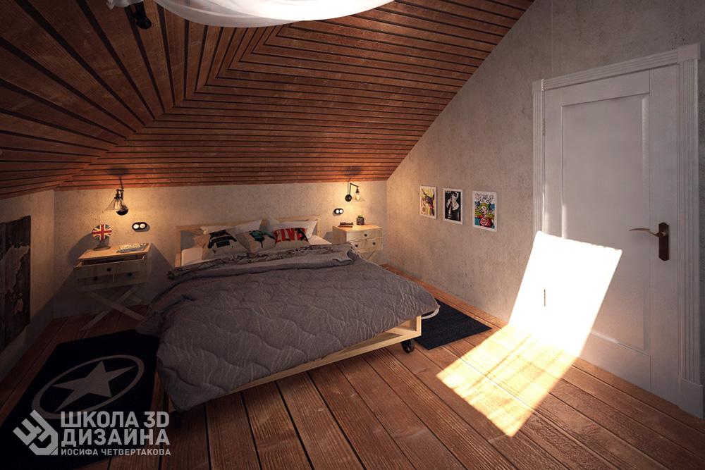 Ольга Шаппи 3D дизайн спальня мансарда