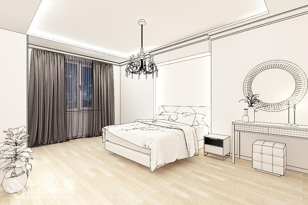3D дизайн спальни белая визуализация Шахадат Магаметова
